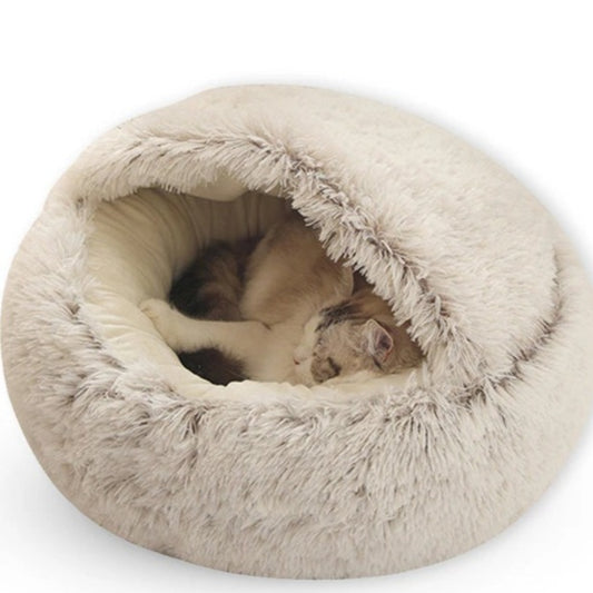 Winter Long Plush Pet Cat Bed round Cat Cushion Cat House 2 in 1 Warm Cat Basket Cat Sleep Bag Cat Nest Kennel for Small Dog Cat