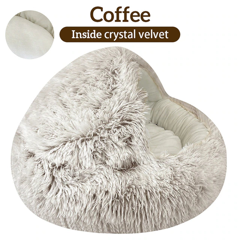 Winter Long Plush Pet Cat Bed round Cat Cushion Cat House 2 in 1 Warm Cat Basket Cat Sleep Bag Cat Nest Kennel for Small Dog Cat
